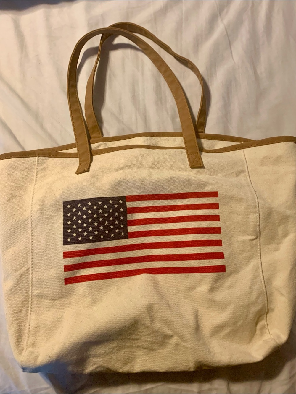 Maurices Natural Canvas Tote with American Flag Print - Red/Blue/Tan